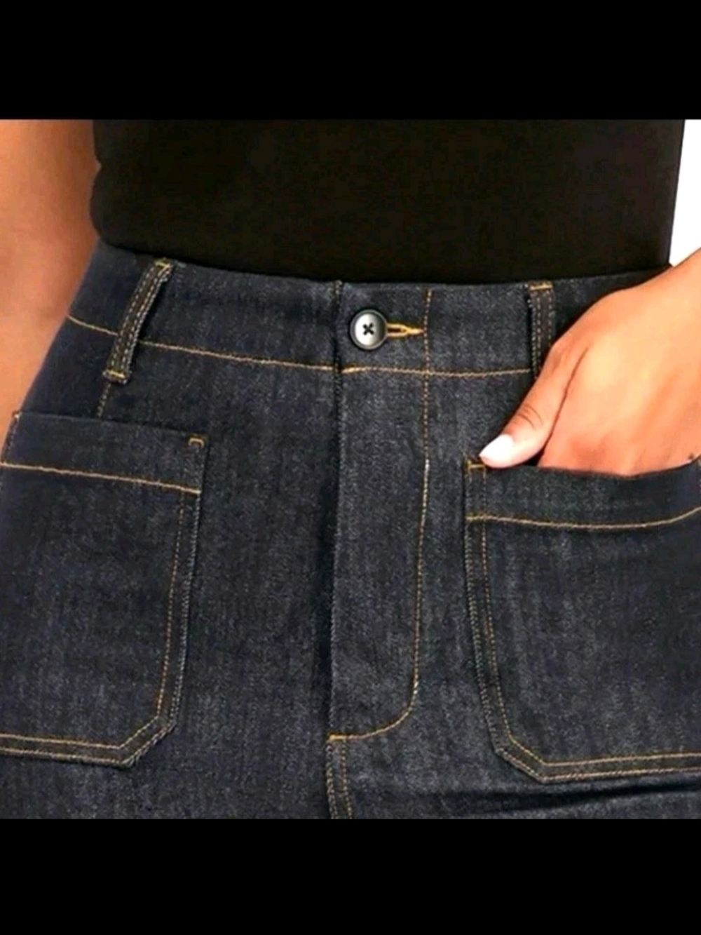 Vigoss Dark Indigo Wide-Leg Jeans with Front Patch Pockets - Picture 5 of 9